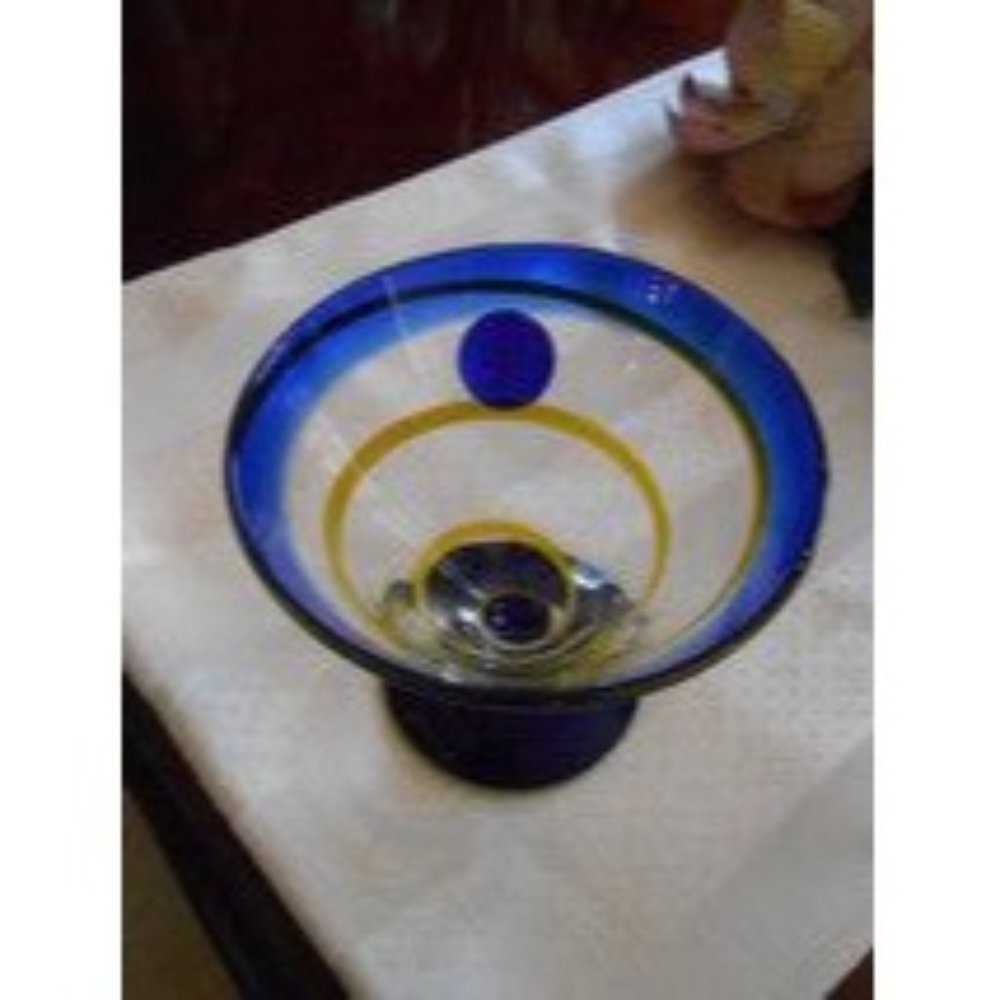 Royal Caribbean Cruise Lines Ship Margarita Glass Cobalt Blue Yellow Swirl